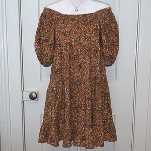 WILD FABLE BOHO FLORAL OFF SHOULDER PUFF SLEEVE MINI DRESS